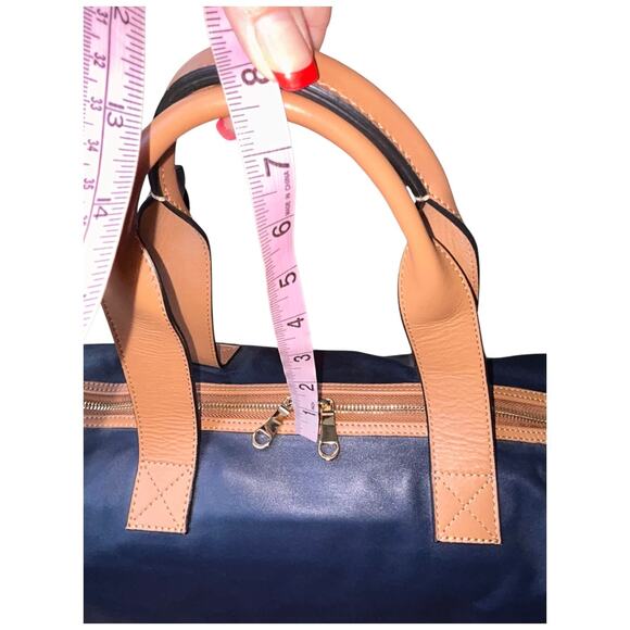 NEW 100% Genuine Leather Blue, Tan 20” Duffle Bag, Shoe area, Shoulder Strap